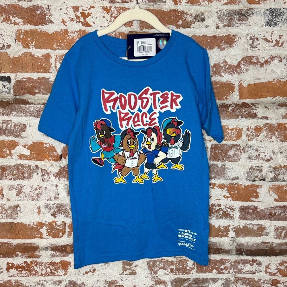 NWT Miami Marlins Rooster Race Kids Blue T-Shirt S-8 Official Merch